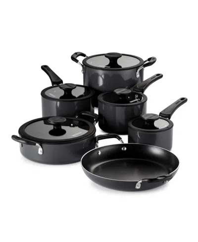 Tramontina Porcelain Enamel Heavy Gauge Aluminum Non Stick 11 Piece Cookware Set In Dark Gray