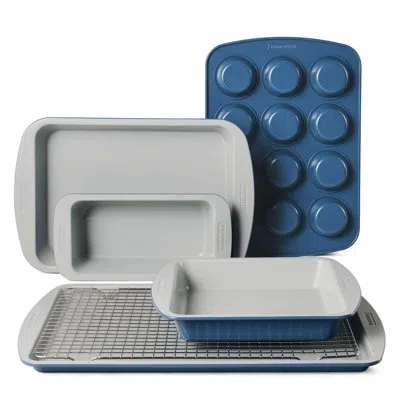Tramontina Rise 6-piece Ceramic Baking Pans Set, Non Stick Essential Bakeware For Cookies, Loafs, Cakes, Browni In Blue;gray