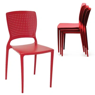 Tramontina Safira Stackable Dining Chairs - Easy Storage Seating For Indoor Or Outdoor Use In Red