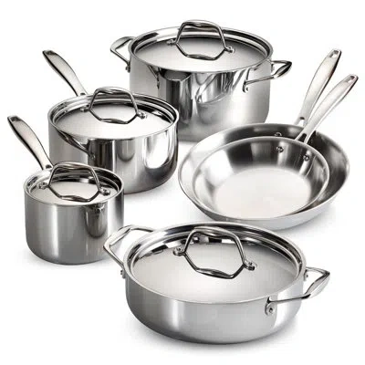 Tramontina Signature Tri-ply Clad Gourmet 10 Pc Cookware Set In Mirror-polished Stainless Steel