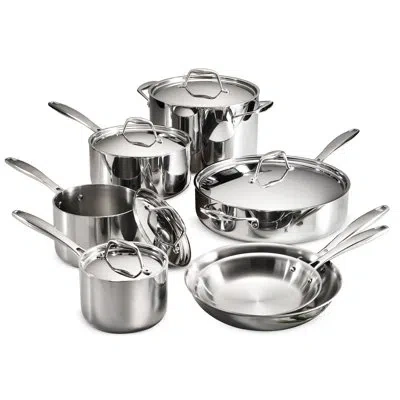 Tramontina Signature Tri-ply Clad Gourmet 12 Pc Cookware Set In Mirror-polished Stainless Steel