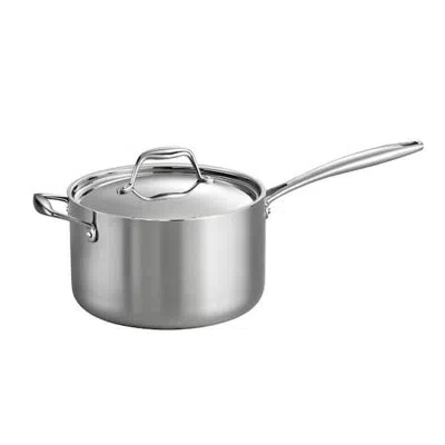 Tramontina Signature Tri-ply Clad Stainless Steel 4-quart Sauce Pan With Lid In Stainless Steel,mirror Polished