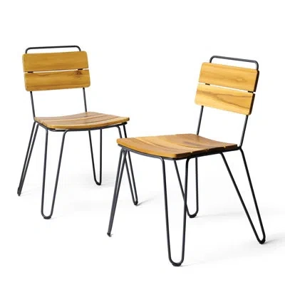 Tramontina Tarsila Chair With Teak Wood Seat And Carbon Steel Frame – Set Of 2 In Stainless Steel