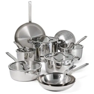 Tramontina Tempo Tri-ply Base Stainless Steel 14-piece Cookware Set With Glass Lids, Pots And Pans Kitchen Set, In Stainless Steel,polished