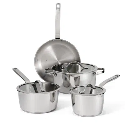 Tramontina Tempo Tri-ply Base Stainless Steel 7-piece Cookware Set With Glass Lids, Pots And Pans Kitchen Set,  In Stainless Steel,polished
