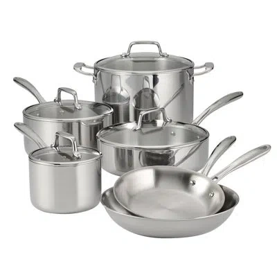 Tramontina Tri-ply Clad 10 Pc Stainless Steel Cookware Set With Glass Lids In Silver