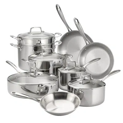 Tramontina Tri-ply Clad 14 Pc Stainless Steel Cookware Set With Glass Lids In Silver