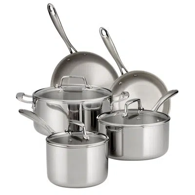 Tramontina Tri-ply Clad 8 Pc Stainless Steel Cookware Set With Glass Lids In Silver