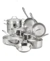 Tramontina Triply Clad Stainless Steel Glass Lid 14 Pc Cookware Set In Stainless Steel
