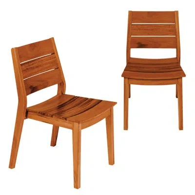 Tramontina Tuscany Armless Wooden Chairs In Muiracatiara Wood For Indoor And Outdoor Use – Set Of 2 In Natural Wood