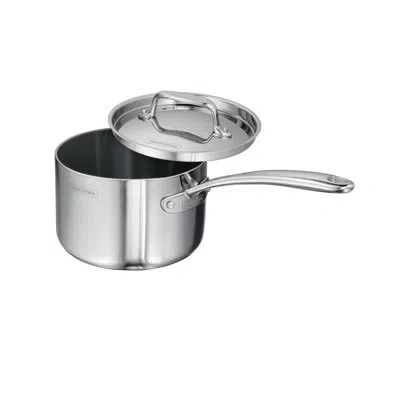 Tramontina Utsava Tri-ply Clad 2.2 Qt Covered Saucepan With Ceramic Interior – Induction-ready In Silver