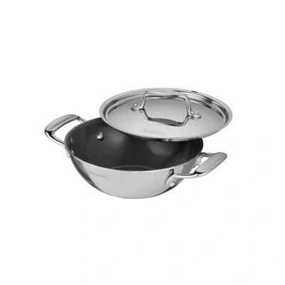 Tramontina Utsava Tri-ply Clad 2.7 Qt Covered Kadai With Ceramic Interior – Induction-ready In Silver