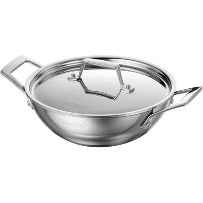 Tramontina Utsava Tri-ply Clad Stainless Steel Kadai With Lid, Kadhai Pot For Indian Cooking In Silver