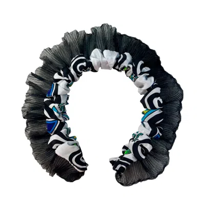 Tramp In Disguise Women's Silver / Black Galene Silk Scrunchie Headband