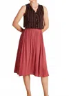 Tranquillo Breezy Midi Skirt In Rose In Red