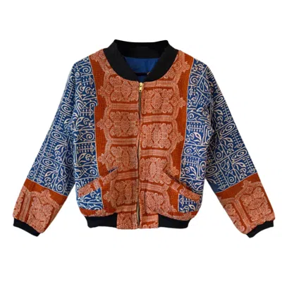 Transcend Women's Blue / Brown Nadia Kantha Bomber Jacket – Indigo Horizon In Multi