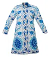 Transcend Women's Blue / White Malika Coat - Suzani Embroidery Blue On White Large In Blue/white