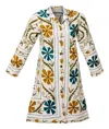 Transcend Women's Malika Coat - Suzani Embroidery White With Multi Color Emb - Medium In Blue/white