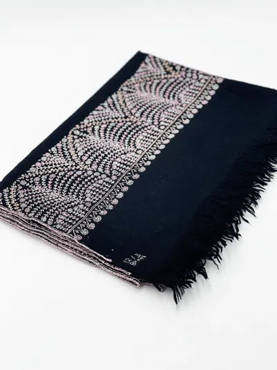 Transcend Women's Handwoven Pashmina - Black With Pastel Embroidery