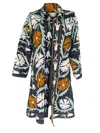 Transcend Women's Malika Coat - Suzani Embroidery Black With Sage & Brown In Black