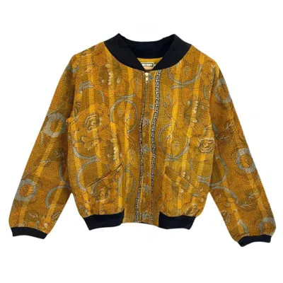 Transcend Women's Nadia Bomber Jacket - Vintage Kantha - Gold - Small