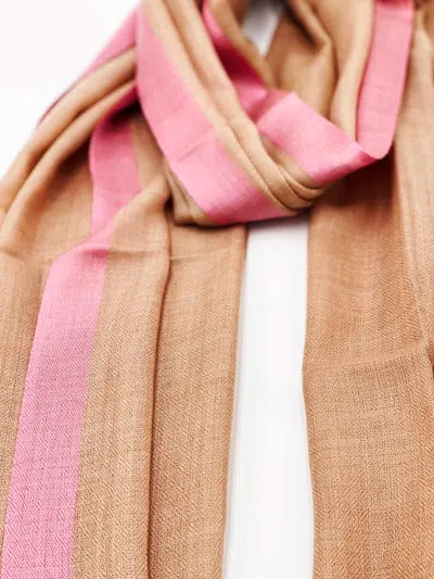 Transcend Women's Neutrals / Pink / Purple Cashmere Scarf - Pink Border In Pink/purple