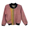 Transcend Women's Pink / Purple Nadia Bomber Jacket  - Vintage Kantha - Pink & Mustard - Medium