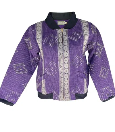 Transcend Women's Pink / Purple Nadia Bomber Jacket - Vintage Kantha - Purple - Small