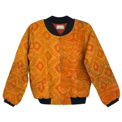 Transcend Women's Yellow / Orange Nadia Bomber Jacket - Vintage Kantha - Orange Diamond - Medium