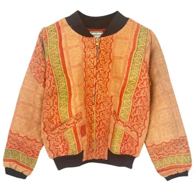 Transcend Women's Yellow / Orange Nadia Bomber Jacket - Vintage Kantha - Orange Sunset - Small