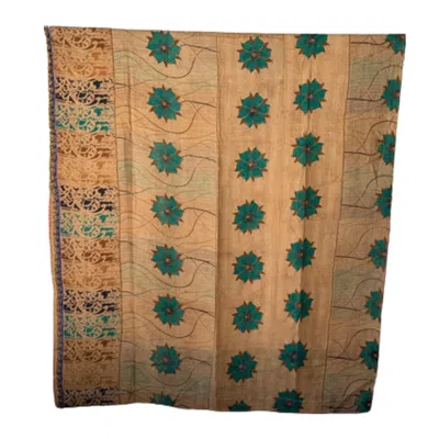 Transcend Yellow Wheat Fields Vintage Kantha Throw In Brown