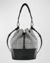Transience Irl Drawstring Bucket Crossbody Bag In Check Mate Cotton