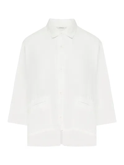 Transit 3/4 Sleeve Linen Shirt With Georgette Inserts In White