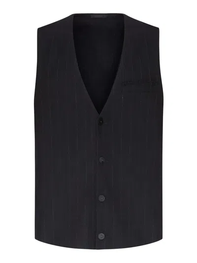 Transit Black Pinstriped Vest In Blue