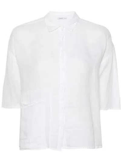 Transit Linen Shirt With Viscose Inserts In White
