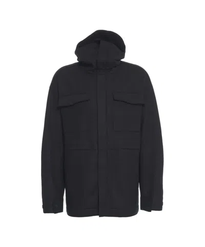 Transit Hooded Relaxed Fit  Jacket With Functional Details In Black