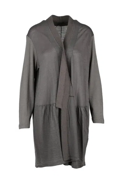 Transit Long Open Cardigan - Brown In Gray