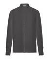 Transit Regular Fit Mandarin-neck Linen Shirt With Knitted Inserts In Charcoal