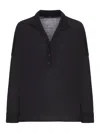 Transit Oversized Polo Shirt In Wool Jersey With Boiled Wool Inserts In Black