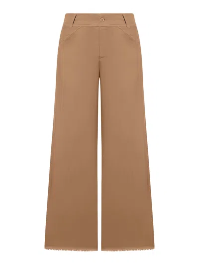 Transit Wide Leg Trousers With Raw Cut At The Bottom In Viscose And Stretch Cotton In Nude & Neutrals