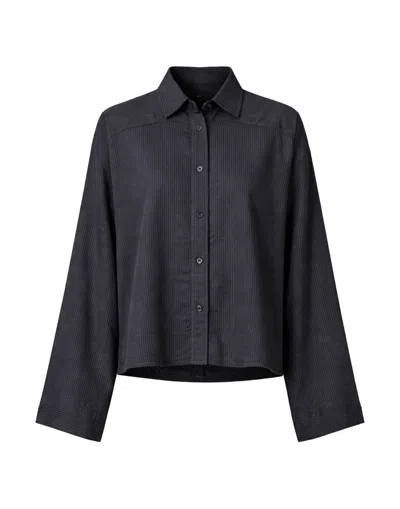 Transit Women's Oversize Shirt In Cotton Linen Stripe Anthracite In Black