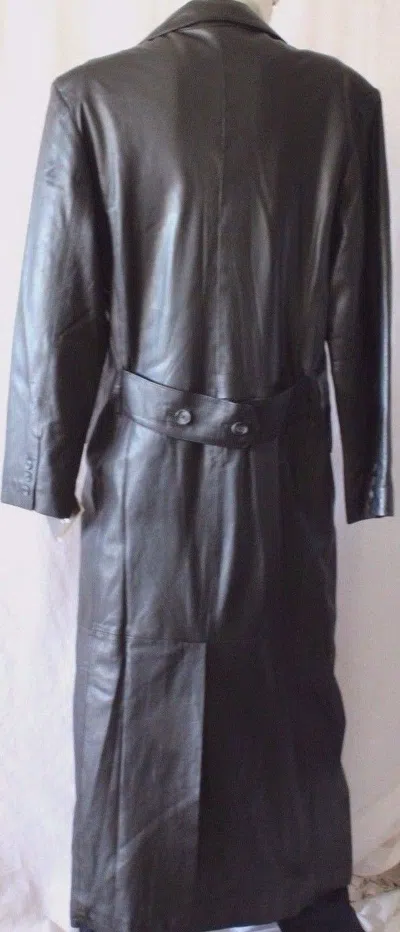 Pre-owned Transition Leather Leather Trench Coat Jacket Soft Lamb Skin For Men In Black