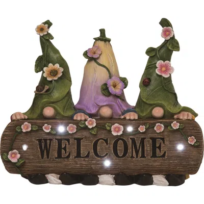 Transpac 11.5 Inch Multicolor Spring Solar Welcome Gnome Garden Decor Polyresin Decorative Object Fo