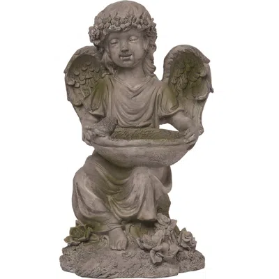 Transpac 13 Inch Gray Spring Angel Birdbath Garden Decor Polyresin Outdoor Bird Baths For Spring In Brown