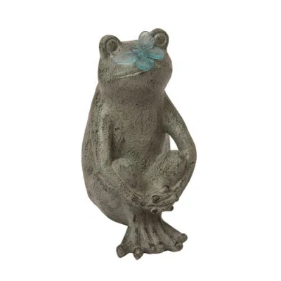 Transpac 15.25 Inch Gray Spring Frog And Butterfly Decorative Object Polyresin Garden Decor