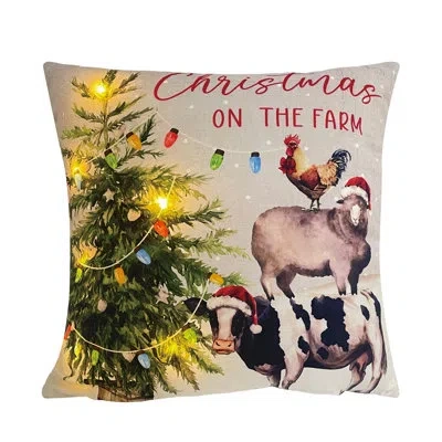 Transpac 16" Christmas On The Farm Led Pillow Christmas Decor In White