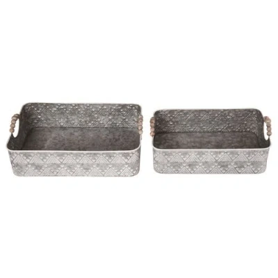 Transpac 16.5 Inch Silver Spring Whitewashed Nested Trays Set Of 2 Metal Serving Trays For Spring De In Gray