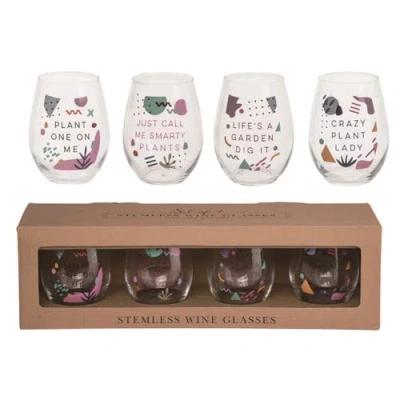 Transpac 18 oz Multicolor Spring Stemless Wine Glasses Set Of 4 For Plant Enthusiasts Perfect For Sp