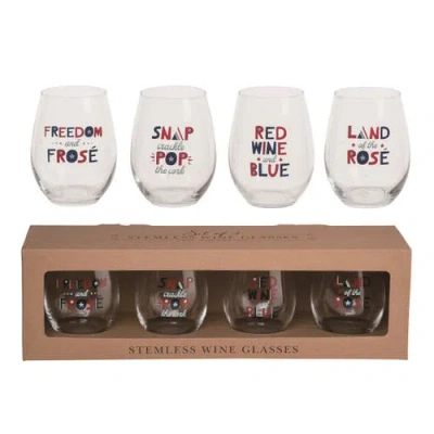 Transpac 18oz Clear Patriotic Stemless Glasses Set Of 4 Perfect For July 4th Celebrations And Drinkw In Multi