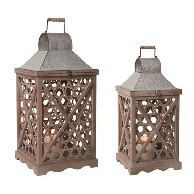 Transpac 2 Piece Metal Wall Lantern Set In Brown